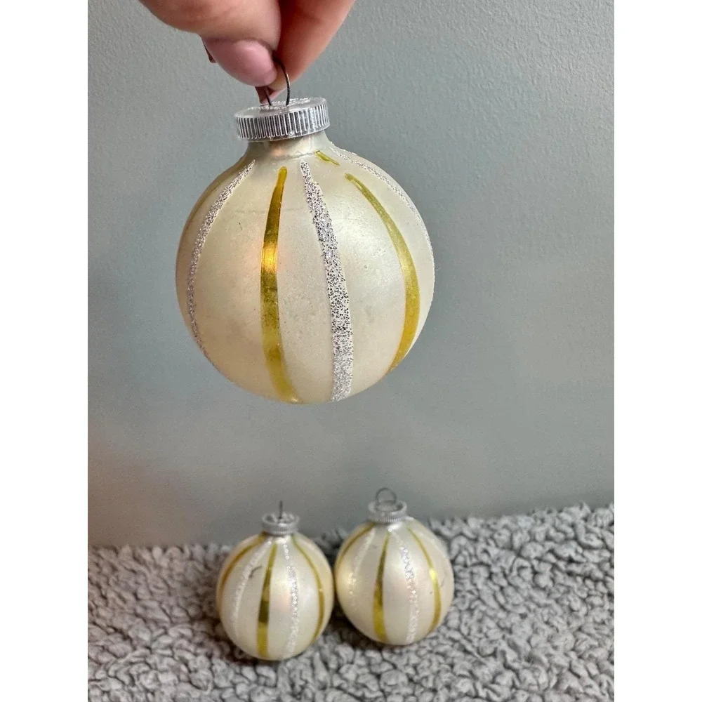 Vintage West Germany Glass Reflector Ornaments Set (5) Hand Painted Bavaria
